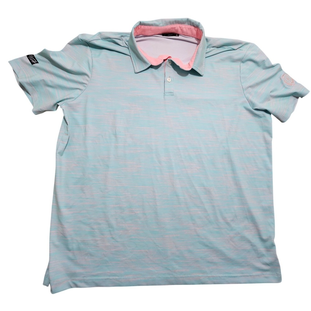 Sunday Swagger Mens XL Golf Polo Shirt Light Blue Pink Space Dye Performance